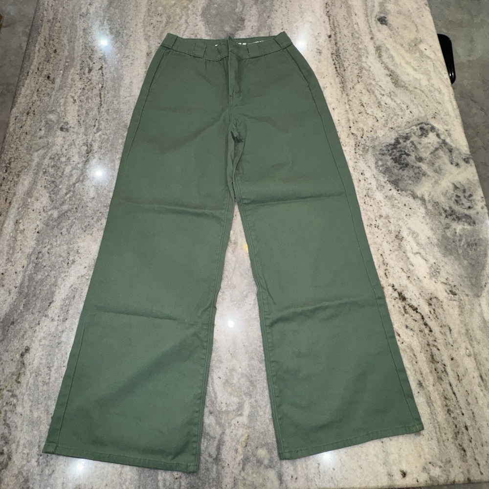 NWOT Dickies 9/29 Worker Wide Leg Skater Green Pants 32 X 31 Women's High Rise